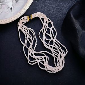 Vintage Pink Necklace Plastic Rice Bead Multi Strand Light Weight Estate Jewelry
